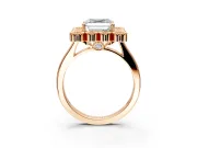 Cluster Halo Engagement Ring Setting for Asscher Cut Center with Milgrain Bezel Accents and Prong Head in Rose Gold