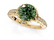 Floral Engagement Ring Setting for Fancy Green Round Cut Center with Four Accent Clusters and Prong Head in Yellow Gold