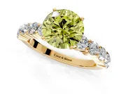 Shared-Prong Engagement Ring Setting for Fancy Yellow Round Cut Center with Graduated Accents and Prong Head in Yellow Gold