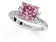 Paired Accent Engagement Ring Setting for Fancy Pink Princess Cut Center with Pave Band and Prong Head in Platinum