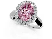 Halo Engagement Ring Setting for Fancy Pink Oval Center with Square Band and Prong Head in Platinum