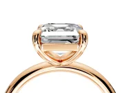 Low-Set Solitaire Engagement Ring Setting for Asscher Cut Center with Thin Plain Band and Prong Head in Rose Gold