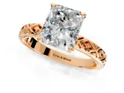 Solitaire Engagement Ring Setting for Radiant Cut Center with Milgrain X Pattern Band and Prong Head in Rose Gold