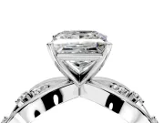 Solitaire Engagement Ring Setting for Princess Cut Center with Criss-Cross Accent Band and Prong Head in Sterling Silver