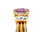 Solitaire Engagement Ring Setting for Fancy Pink Radiant Cut Center with Grooved Bar Accent Band and Prong Head in Yellow Gold