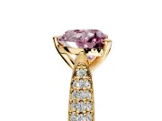 Solitaire Engagement Ring Setting for Fancy Pink Heart-Shaped Center with Multi-Row Accents and Prong Head in Yellow Gold
