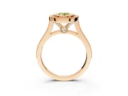 Halo Engagement Ring Setting for Fancy Yellow Oval Center with Milgrain Frame, Pave Band and Prong Head in Rose Gold