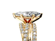 Solitaire Engagement Ring Setting for Marquise Center with Woven 3-Strand Pave Band and Prong Head in Yellow Gold