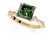 Solitaire Engagement Ring Setting for Fancy Green Princess Cut Center with Bezel Station Band and Prong Head in Yellow Gold