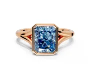 Solitaire Engagement Ring Setting for Fancy Blue Radiant Cut Center with V Split Shank and Bezel Head in Rose Gold