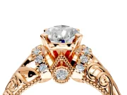 Solitaire Engagement Ring Setting for Pear-Shaped Center with Filigree Accent Basket and Prong Head in Rose Gold