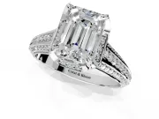Solitaire Engagement Ring Setting for Emerald Cut Center with Accented Split Shank and Prong Head in Platinum