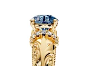Solitaire Engagement Ring Setting for Fancy Blue Round Cut Center with Filigree Accent Basket and Prong Head in Yellow Gold