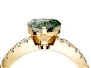 Solitaire Engagement Ring Setting for Fancy Green Heart-Shaped Center with Single Row Accent Band and Prong Head in Yellow Gold