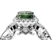Bypass Halo Engagement Ring Setting for Fancy Green Princess Cut Center with Bezel Accents, Milgrain and Prong Head in Sterling Silver