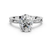 Solitaire Engagement Ring Setting for Oval Center with Engraved Milgrain Band and Prong Head in Platinum