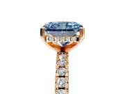 Solitaire Engagement Ring Setting for Fancy Blue Radiant Cut Center with Band of Accents and Prong Head in Rose Gold