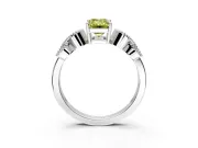 Leaf Engagement Ring Setting for Fancy Yellow Emerald Cut Center with Milgrain Accent Band and Prong Head in Sterling Silver