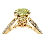 Solitaire Engagement Ring Setting for Fancy Yellow Cushion Cut Center with Pave Rail Split Shank and Prong Head in Yellow Gold