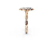 Halo Engagement Ring Setting for Marquise Center with Twist Band and Prong Head in Rose Gold