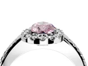 Pave Halo Engagement Ring Setting for Fancy Pink Pear-Shaped Center with Single Row Pave Band and Prong Head in Platinum