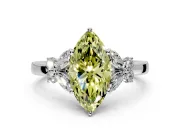 Solitaire Engagement Ring Setting for Fancy Yellow Marquise Center with Marquise Flower Shoulders and Prong Head in White Gold