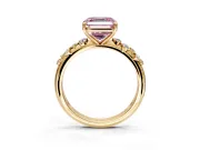 Cluster Engagement Ring Setting for Fancy Pink Asscher Cut Center with Round Cut Accent Band and Prong Head in Yellow Gold