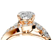 Halo Engagement Ring Setting for Cushion Cut Center with Marquise and Pave Bypass Band and Prong Head in Rose Gold