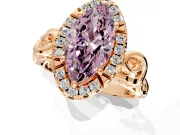 Halo Engagement Ring Setting for Fancy Pink Marquise Center with Open Scroll Shoulders and Prong Head in Rose Gold