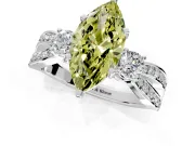 3 Stone Engagement Ring Setting for Fancy Yellow Marquise Center with Pave Twist Band and Prong Head in Platinum
