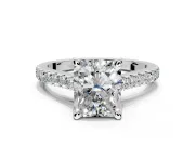 Solitaire Engagement Ring Setting for Radiant Cut Center with Widening Pave Band and Claw Prong Head in White Gold