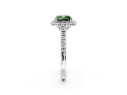 Halo Engagement Ring Setting for Fancy Green Cushion Cut Center with Raised Halo, Pave Band and Prong Head in Sterling Silver