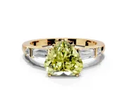 Bar-Set Engagement Ring Setting for Fancy Yellow Heart-Shaped Center with Tapered Baguette Accents and Prong Head in Yellow Gold