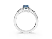 3 Stone Engagement Ring Setting for Fancy Blue Emerald Cut Center with Baguette Accents and Prong Head in Sterling Silver