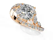 Solitaire Engagement Ring Setting for Cushion Cut Center with Pave Bypass Twist Band and Prong Head in Rose Gold