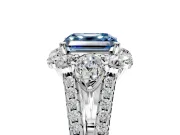 Halo Engagement Ring Setting for Fancy Blue Asscher Cut Center with Two-Strand Split Shank and Prong Head in Platinum