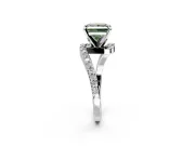 Solitaire Engagement Ring Setting for Fancy Green Princess Cut Center with Pave Bypass Swirl Band and Prong Head in Sterling Silver