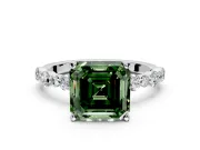 Solitaire Engagement Ring Setting for Fancy Green Asscher Cut Center with Alternating Size Accents and Prong Head in Platinum
