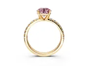 Solitaire Engagement Ring Setting for Fancy Pink Round Cut Center with Large Accents and Prong Head in Yellow Gold