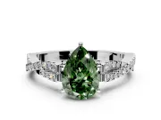 Solitaire Engagement Ring Setting for Fancy Green Pear-Shaped Center with Twisted Pave Split Shank and Prong Head in Sterling Silver