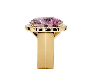 Halo Engagement Ring Setting for Fancy Pink Oval Center with Knife Ridge Cathedral Band and Prong Head in Yellow Gold