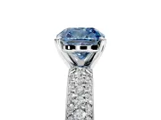 Solitaire Engagement Ring Setting for Fancy Blue Cushion Cut Center with Domed Multi-Row Pave Band and Prong Head in Platinum