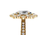 Milgrain Halo Engagement Ring Setting for Oval Center with Bezel Point Accents and Prong Head in Yellow Gold