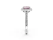 Milgrain Floral Halo Engagement Ring Setting for Fancy Pink Princess Cut Center with Pave Band and Prong Head in Platinum