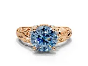 Solitaire Engagement Ring Setting for Fancy Blue Round Cut Center with Filigree Accent Basket and Prong Head in Rose Gold
