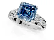 Solitaire Engagement Ring Setting for Fancy Blue Asscher Cut Center with Graduated Shared Prongs and Prong Head in Platinum