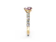 Shared-Prong Engagement Ring Setting for Fancy Pink Heart-Shaped Center with Graduated Accents and Prong Head in Yellow Gold