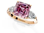 3 Stone Engagement Ring Setting for Fancy Pink Asscher Cut Center with Large Pear-Shaped Accents and Prong Head in Rose Gold