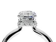 Hidden Halo Engagement Ring Setting for Radiant Cut Center with Plain Rounded Band and Prong Head in Platinum