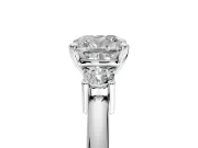 3 Stone Engagement Ring Setting for Cushion Cut Center with Wide Plain Band and Prong Head in White Gold